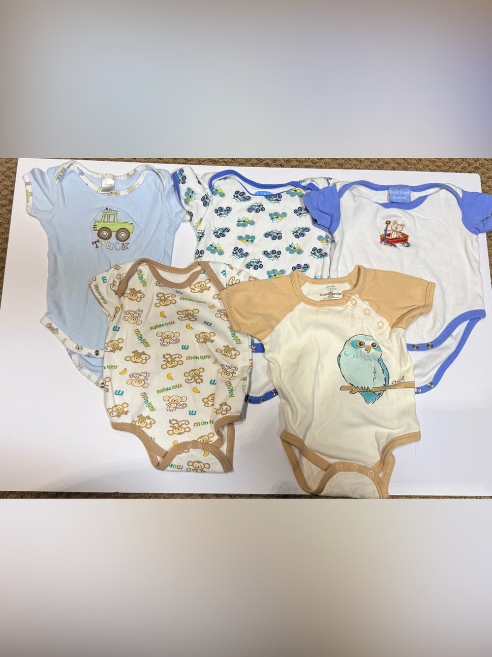 3-6 months. Baby Neutral Short-Sleeve Onesies- lot of 5